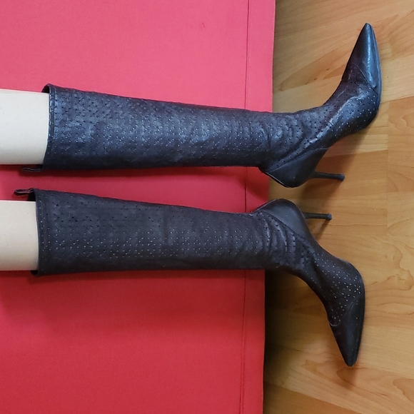 Plein sud black leather laser cut sock boot 37 7 7.5 - Picture 2 of 10